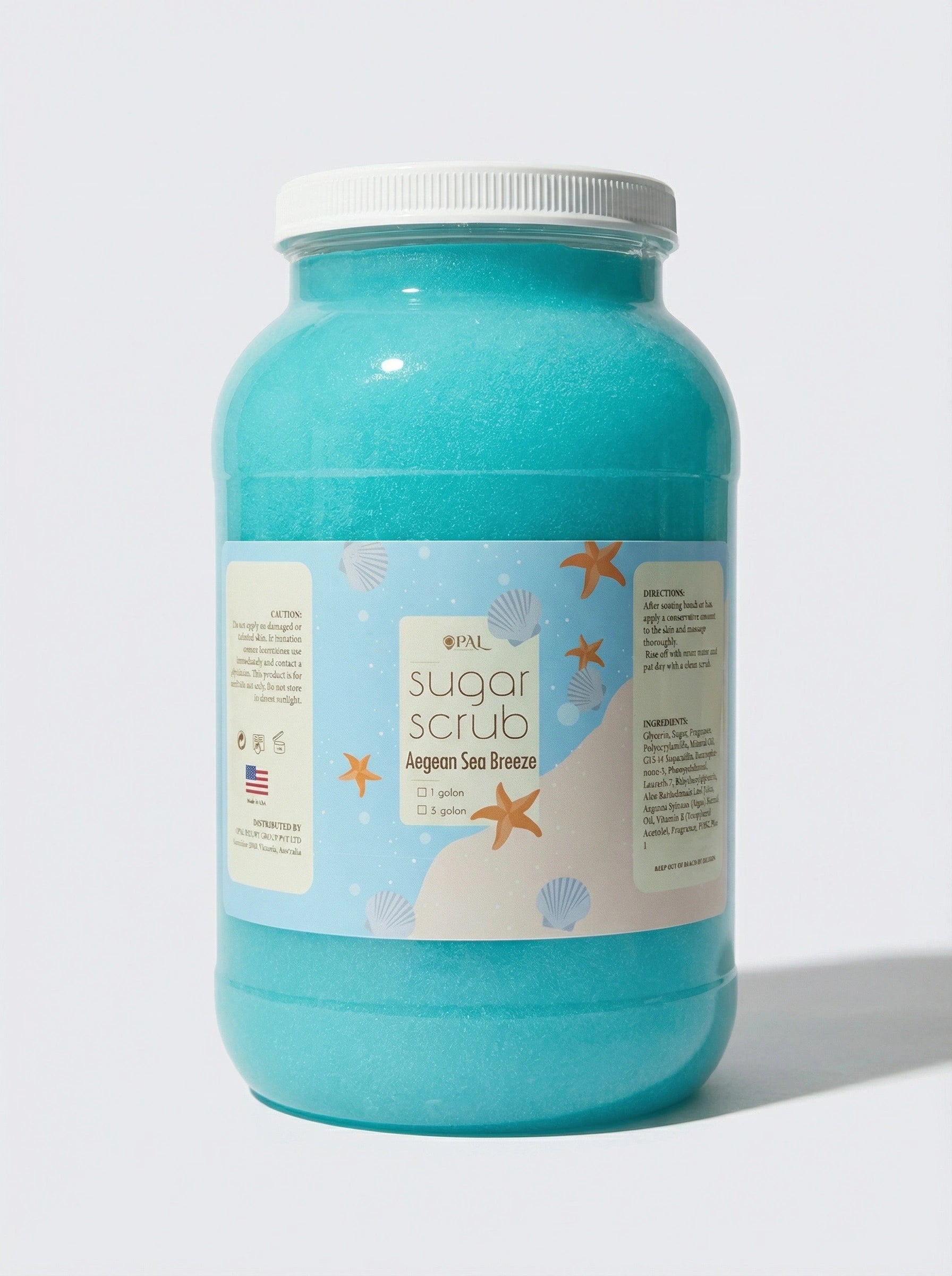 OPAL professional sugar scrub 1 gallon jar Aegean Sea Breeze turquoise exfoliating pedicure treatment for nail salons
