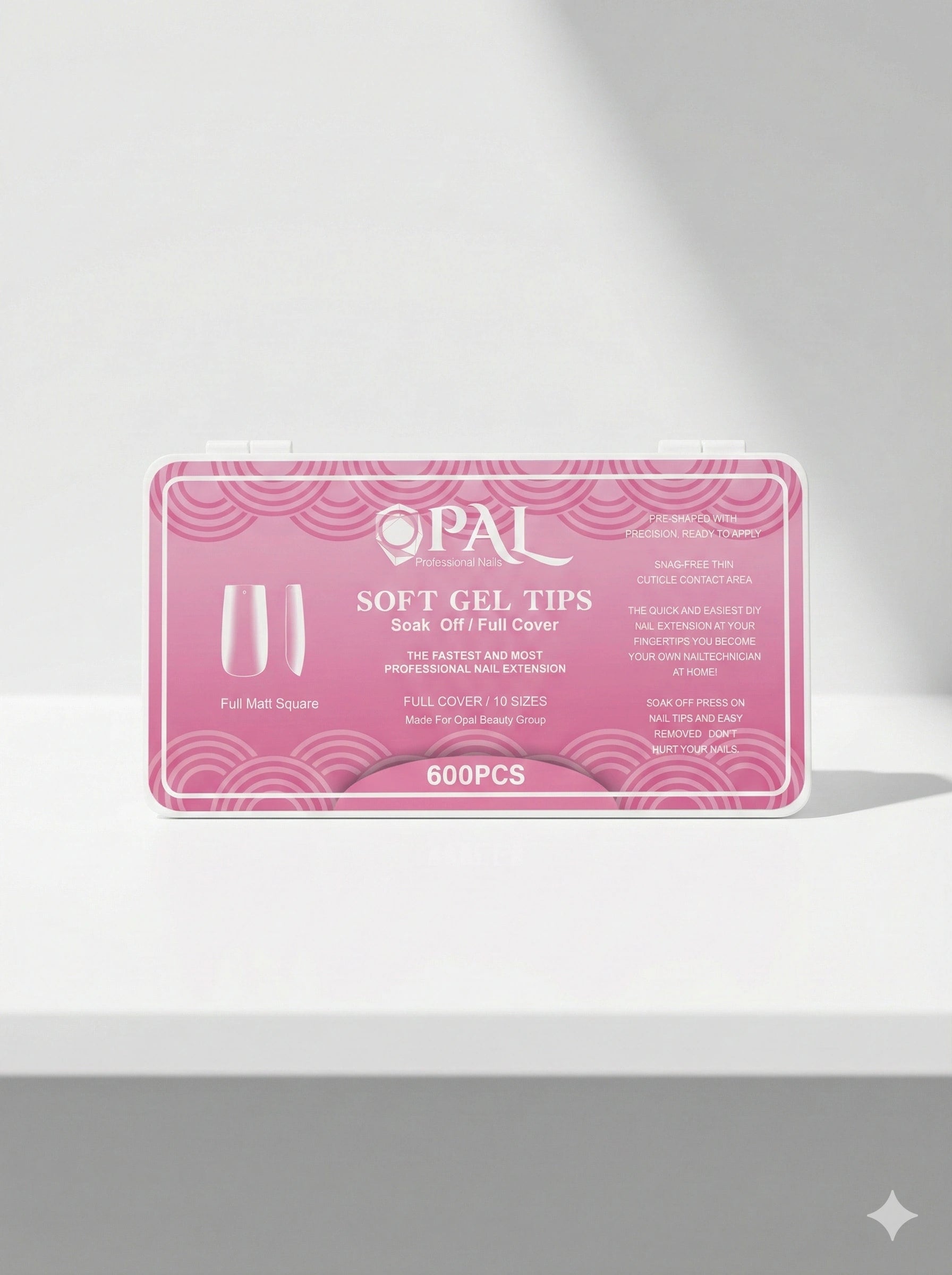 OPAL Professional soft gel nail tips 600 pieces full  matt square shape soak-off full cover extensions in turquoise packaging