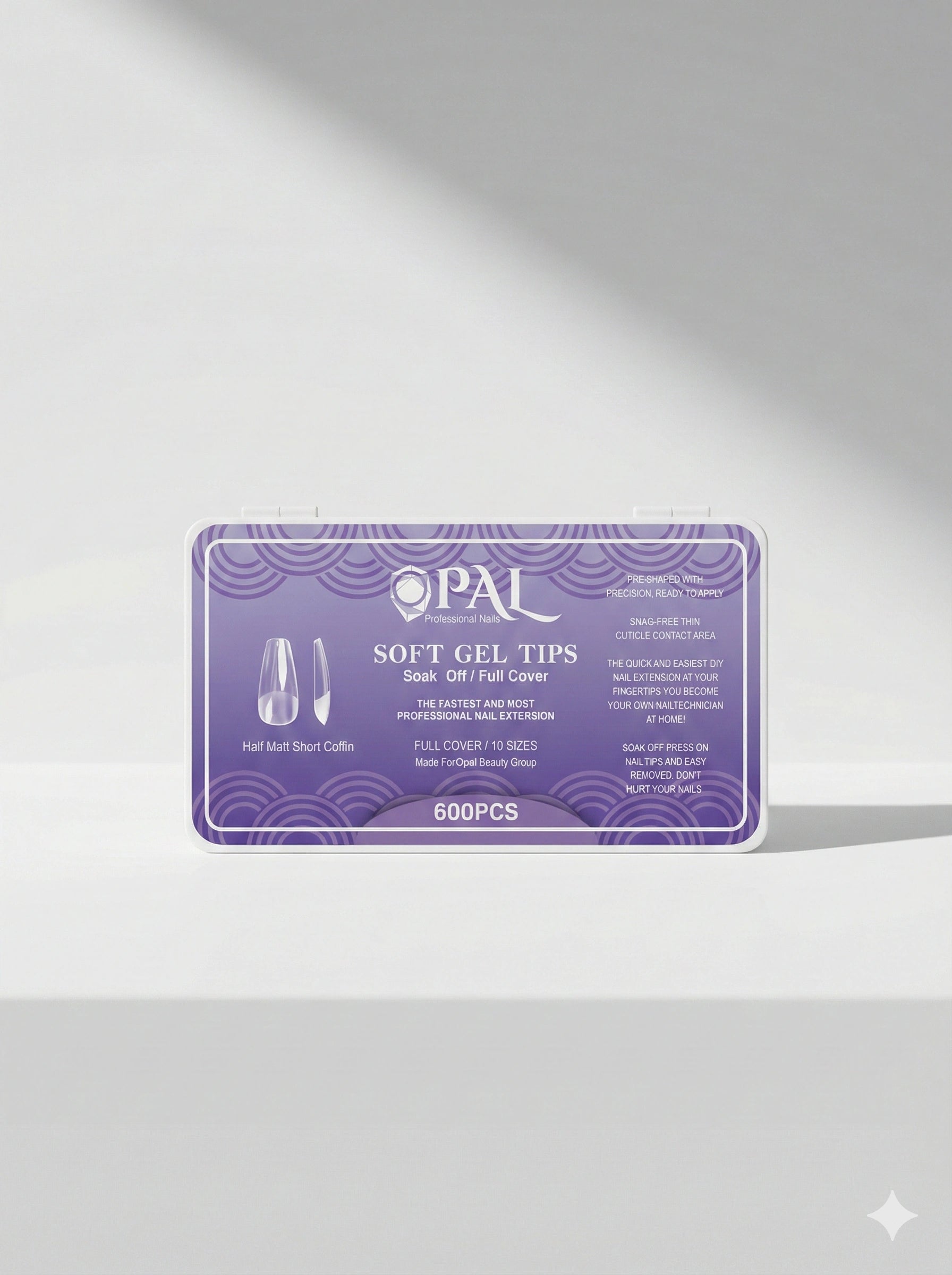 OPAL Soft Gel Tips - Half Matt Short Coffin (600 PCS) | Soak-Off Full Cover Nail Extension Tips