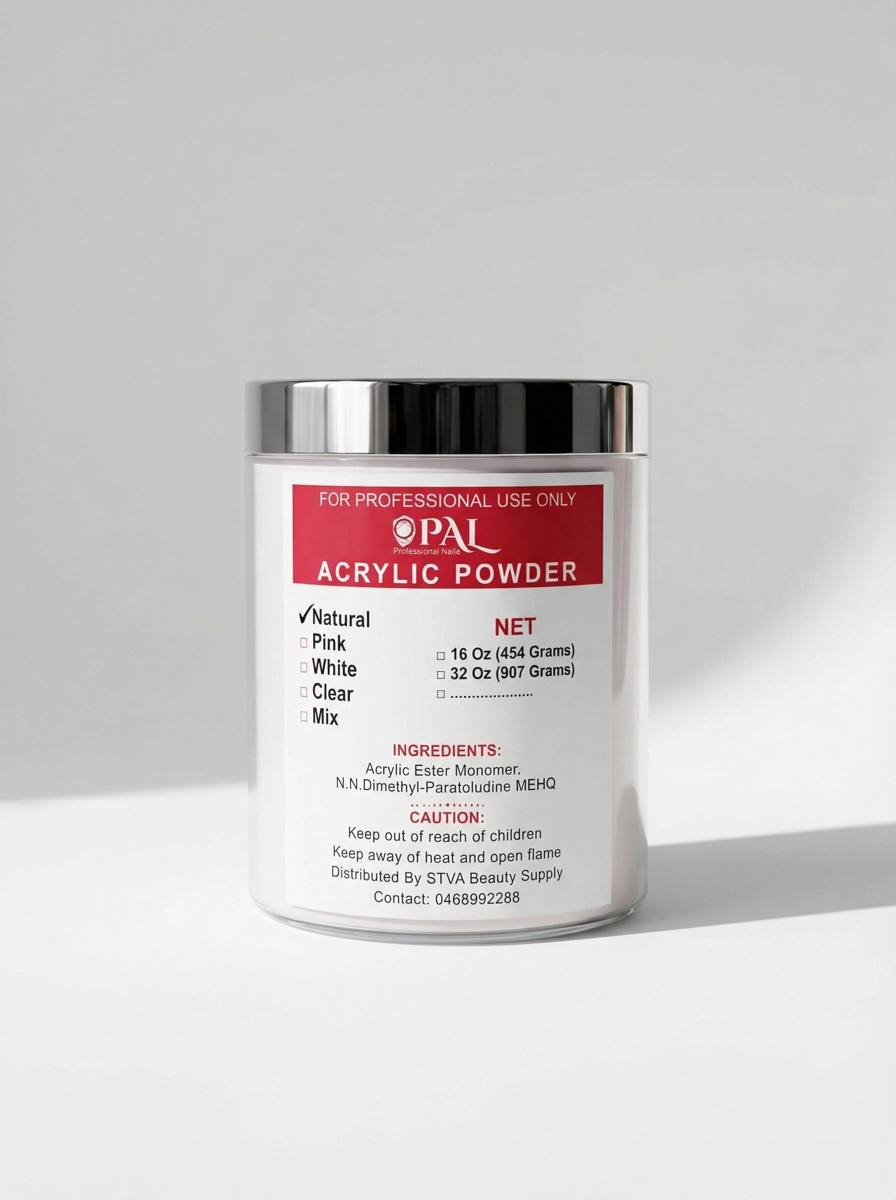 OPAL professional acrylic powder natural shade 16 ounce jar for pink and white French manicure nail bed zone