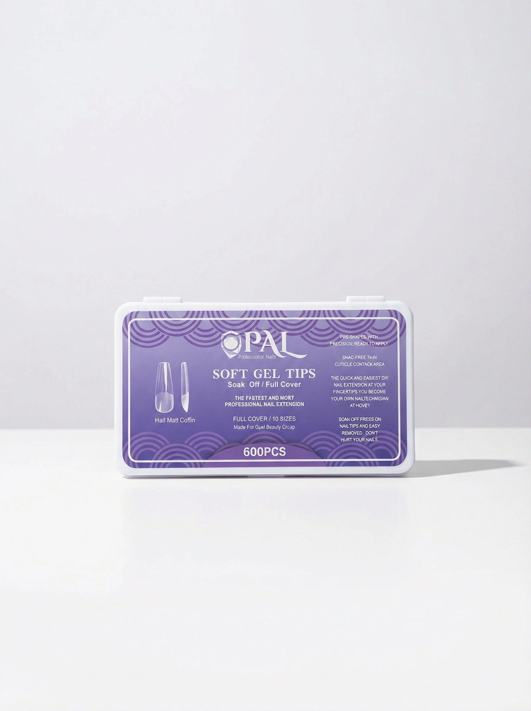 OPAL Professional soft gel nail tips 600 pieces Half matt coffin shape soak-off full cover extensions in turquoise packaging