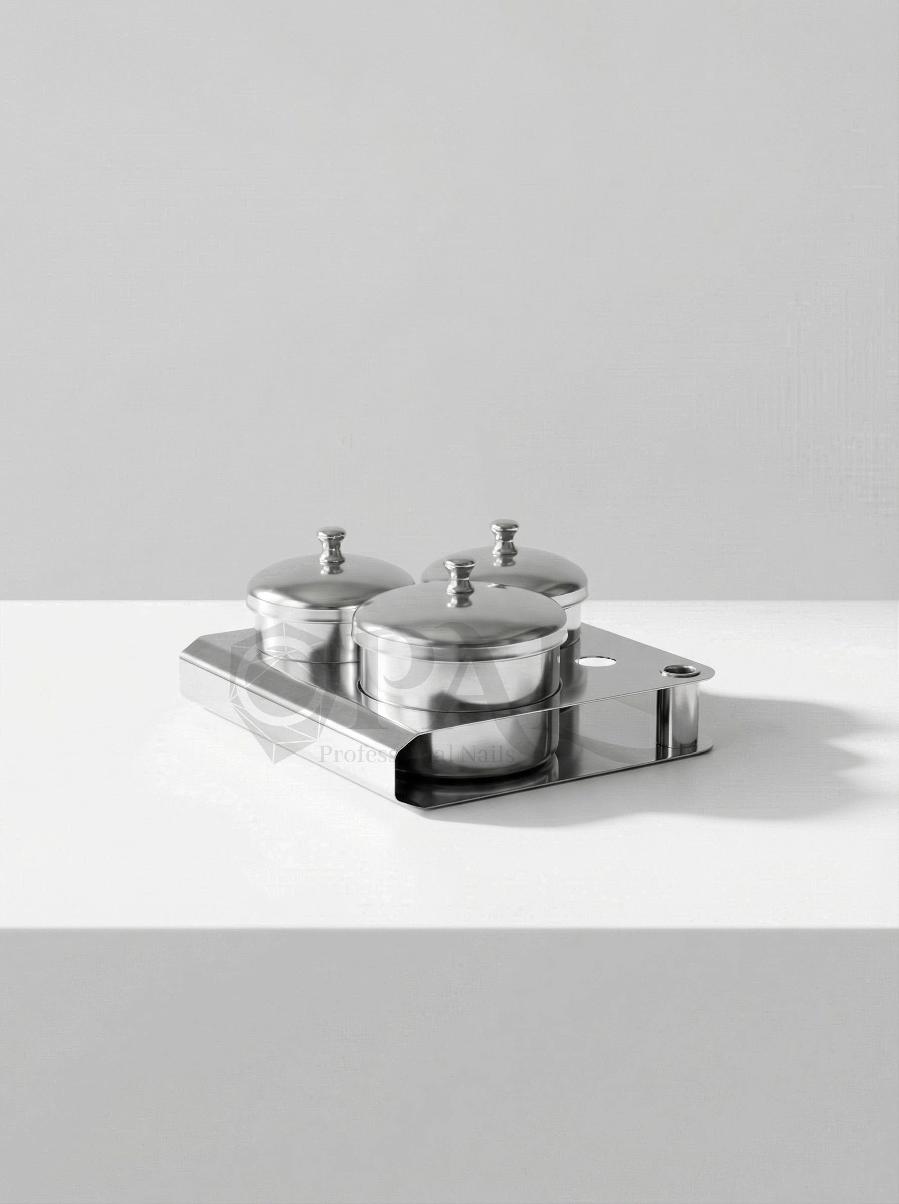 OPAL Professional stainless steel acrylic system holder with 3 containers and metal lids for nail technicians